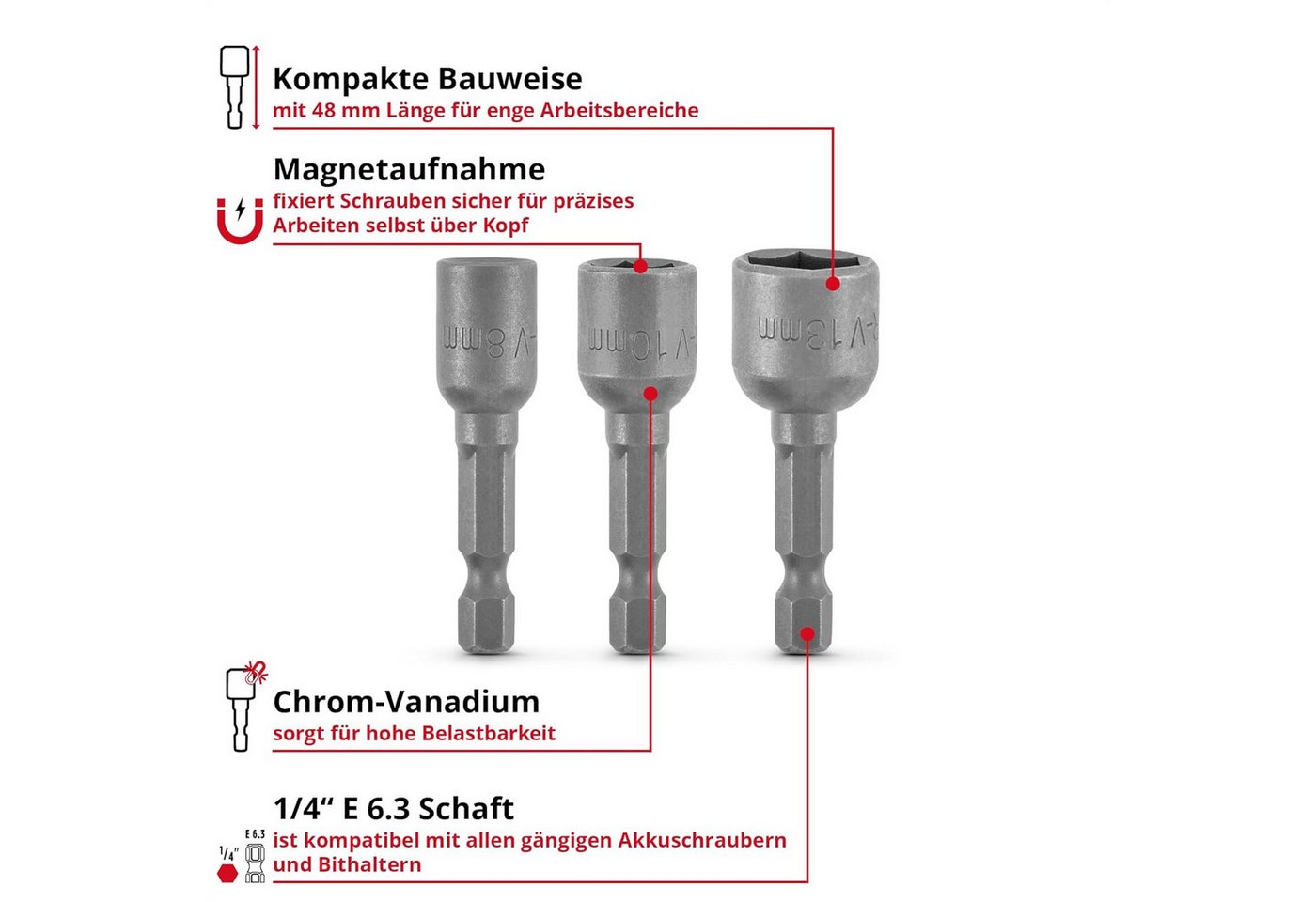 Einhell Werkzeugset, (3-tlg), Sechskant-Steckschlüssel-Set 3-tlg. (Magnetaufnahme, Chrom Vanadium, K Bild 2
