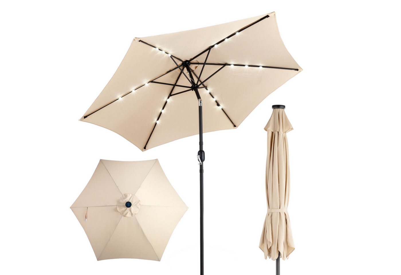 FANNOU Sonnenschirm 2,66 x 2,34m (D x H), mit LED, Sonnenschutz UV50+, Gartenschirm Knickbar