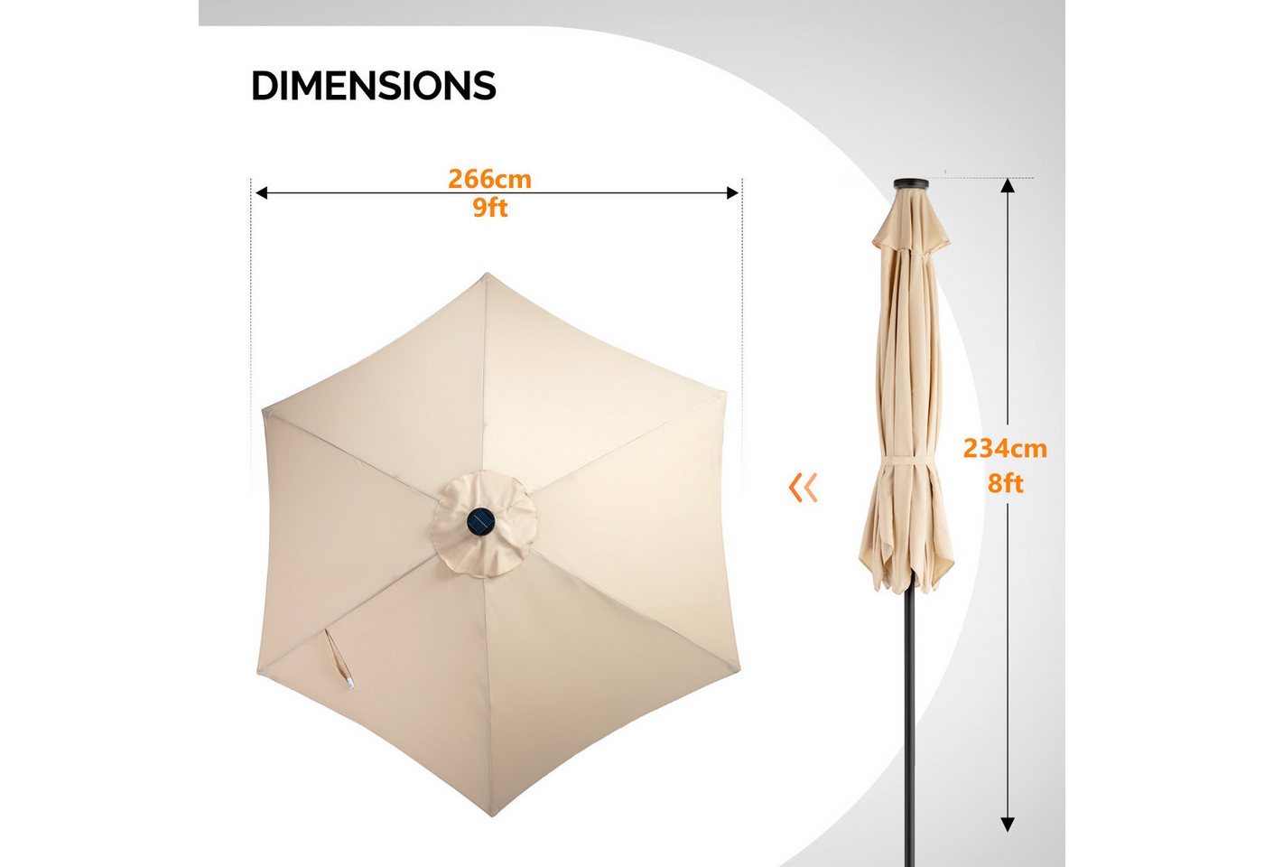FANNOU Sonnenschirm 2,66 x 2,34m (D x H), mit LED, Sonnenschutz UV50+, Gartenschirm Knickbar Bild 2