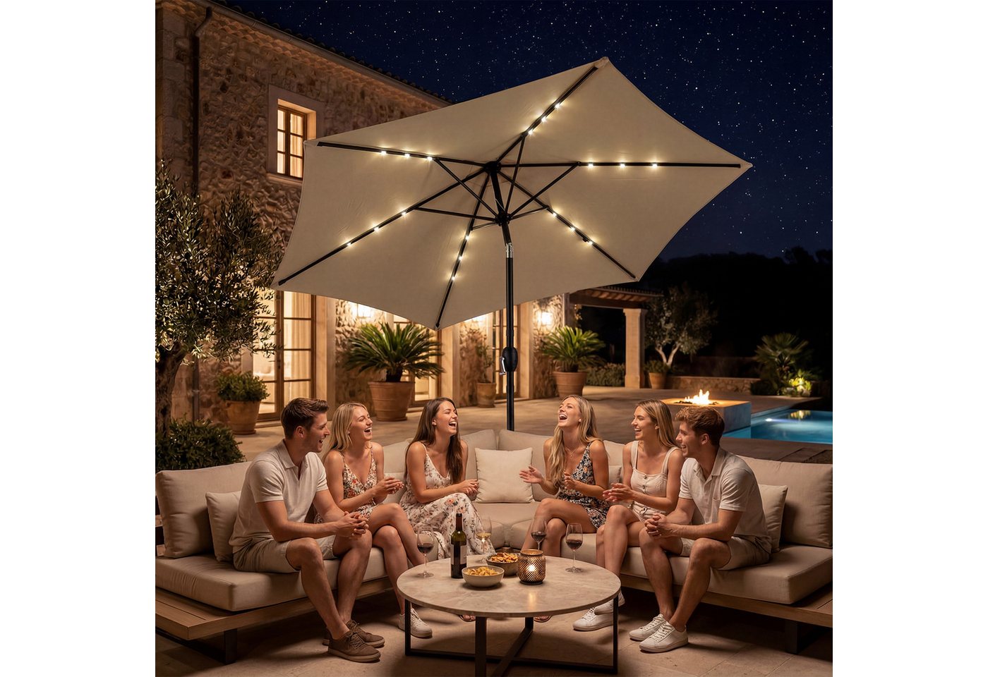 FANNOU Sonnenschirm 2,66 x 2,34m (D x H), mit LED, Sonnenschutz UV50+, Gartenschirm Knickbar Bild 3