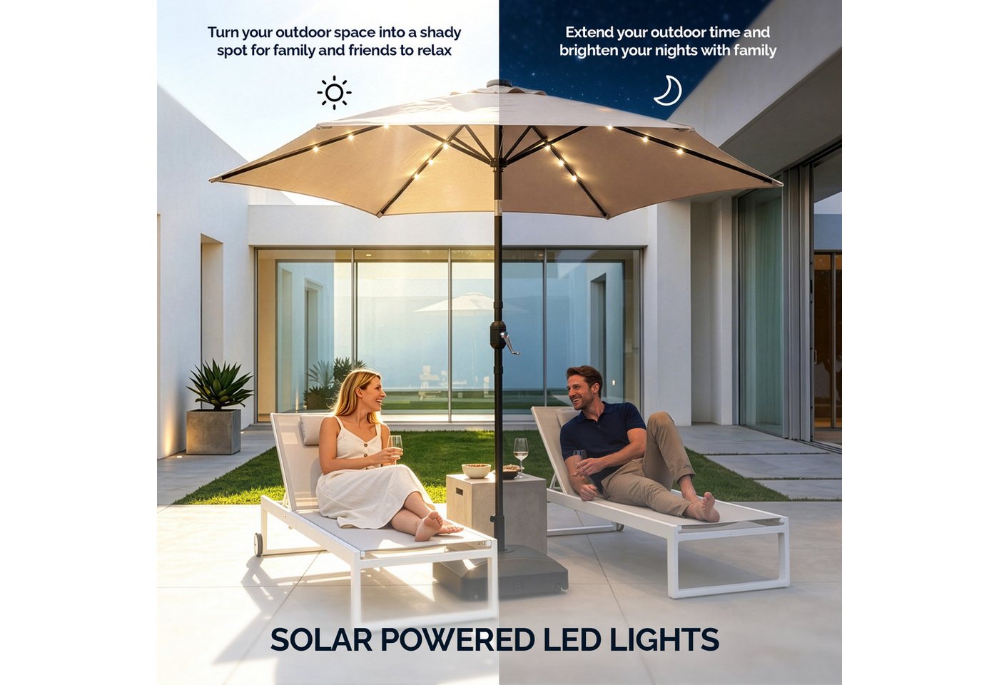 FANNOU Sonnenschirm 2,66 x 2,34m (D x H), mit LED, Sonnenschutz UV50+, Gartenschirm Knickbar Bild 4