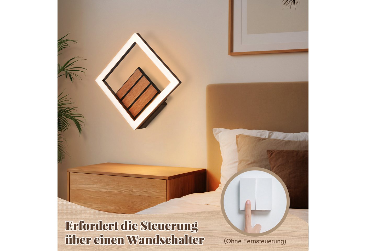Nettlife LED Wandleuchte 17/20cm Holzoptik 6/7W 3000K Warmweiß Indirekte Wandlampe, LED fest integriert, Warmweiß, für Schlafzimmer Wohnzimmer Moderne Flurbeleuchtung Kleine Küchenlampe Bild 2