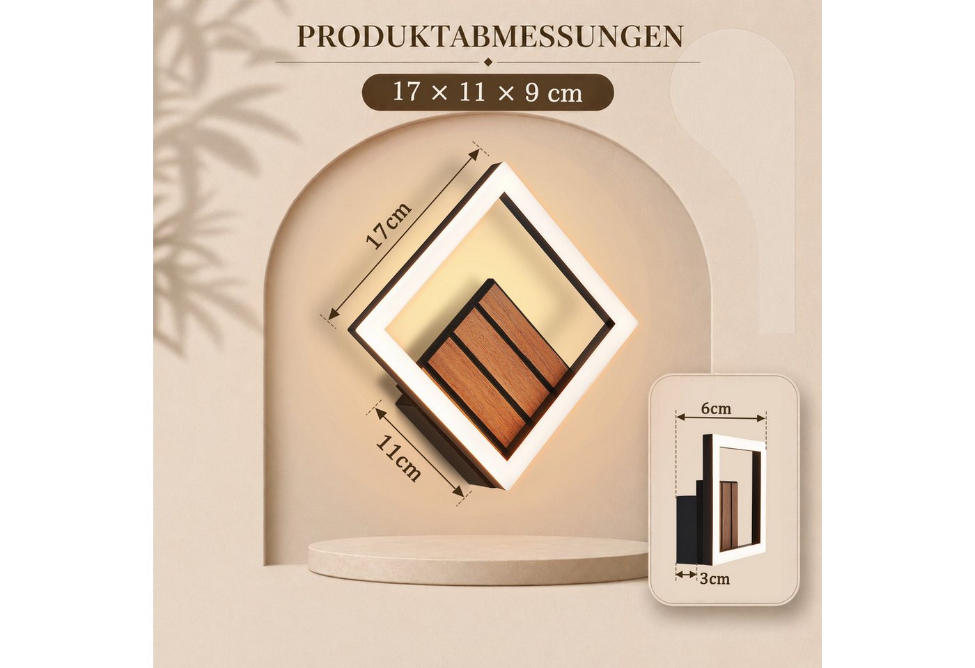 Nettlife LED Wandleuchte 17/20cm Holzoptik 6/7W 3000K Warmweiß Indirekte Wandlampe, LED fest integriert, Warmweiß, für Schlafzimmer Wohnzimmer Moderne Flurbeleuchtung Kleine Küchenlampe Bild 3