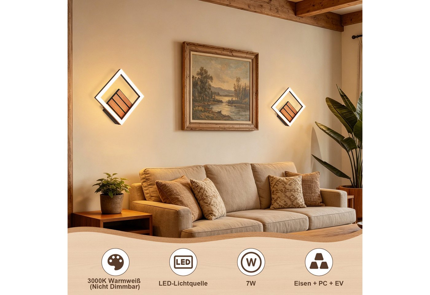 Nettlife LED Wandleuchte 17/20cm Holzoptik 6/7W 3000K Warmweiß Indirekte Wandlampe, LED fest integriert, Warmweiß, für Schlafzimmer Wohnzimmer Moderne Flurbeleuchtung Kleine Küchenlampe Bild 5
