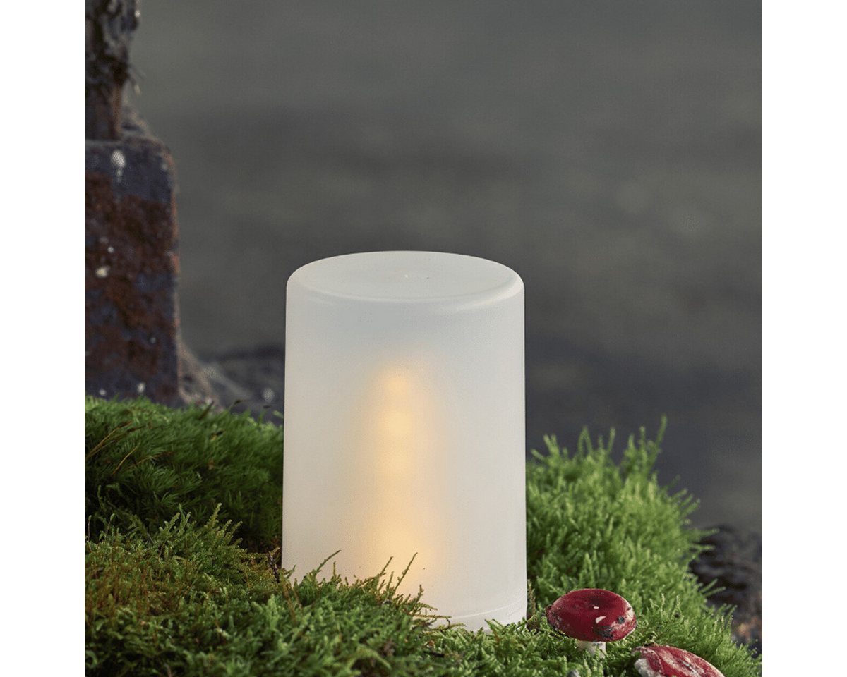 MARELIDA LED-Kerze LED Windlicht auch für Laternen H: 14,5cm Timer gefrostet für Außen, LED Classic, gelb Bild 2