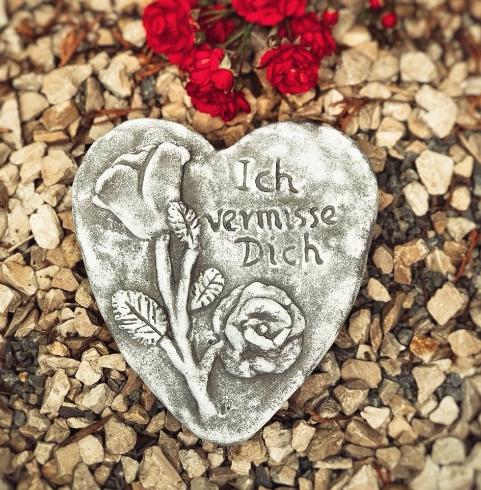 Radami Gartenfigur Grabherz mit Rose und Spruch "Ich vermisse Dich Bild 2