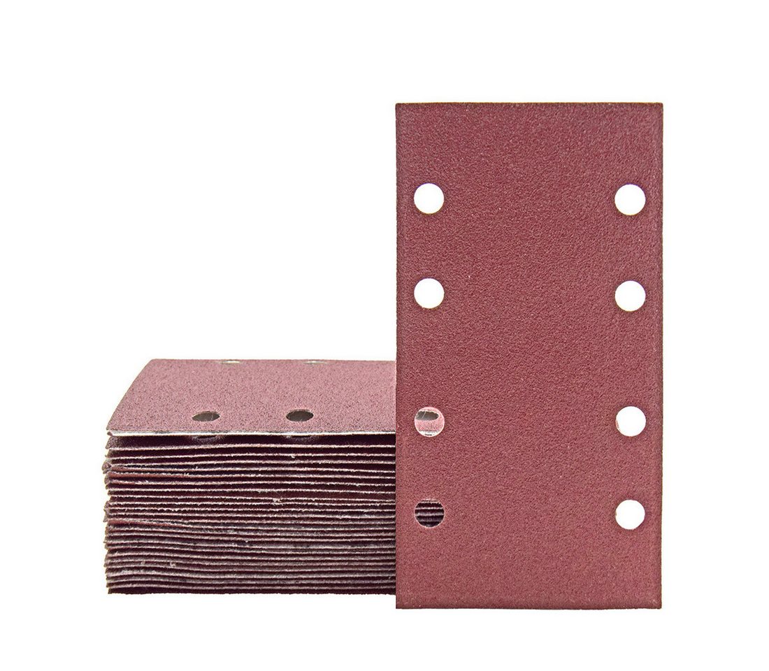 MioTools Schleifpapier 180 x 93 mm 8-Loch Klett-Schleifblätter für Schwingschleifer, Normalkorund, 50 Stk., K100 Bild 2