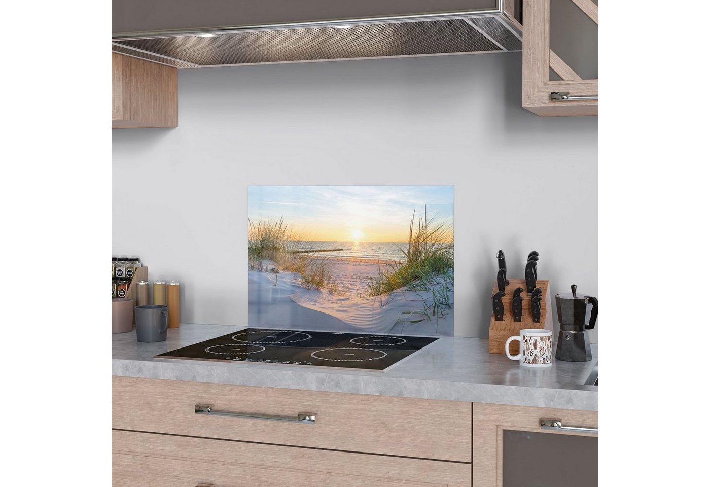 DEQORI Küchenrückwand 'Abendsonne an der Ostsee', Glas Spritzschutz Badrückwand Herdblende