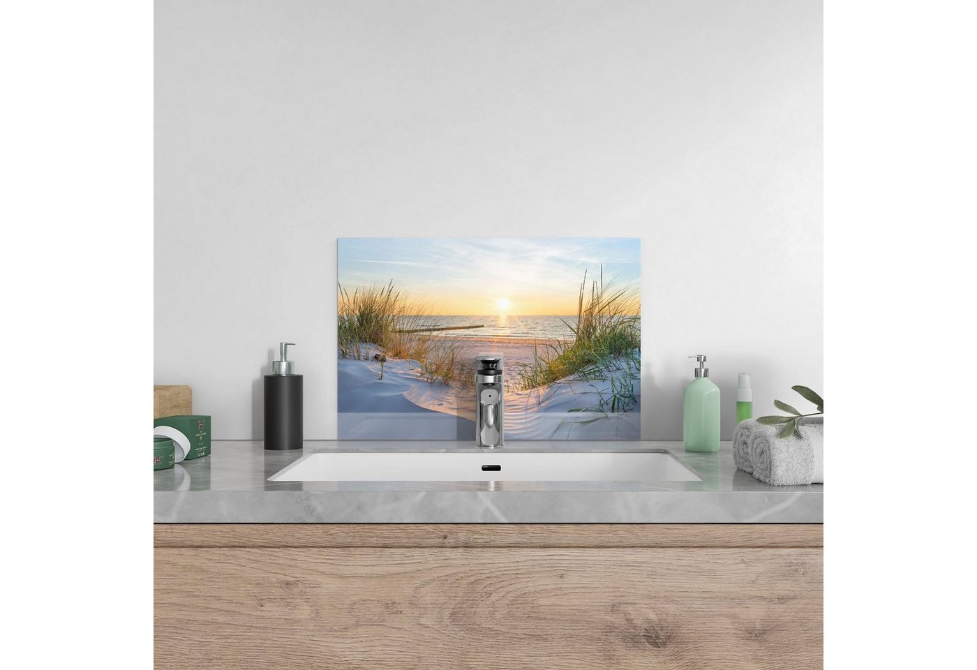 DEQORI Küchenrückwand 'Abendsonne an der Ostsee', Glas Spritzschutz Badrückwand Herdblende Bild 3