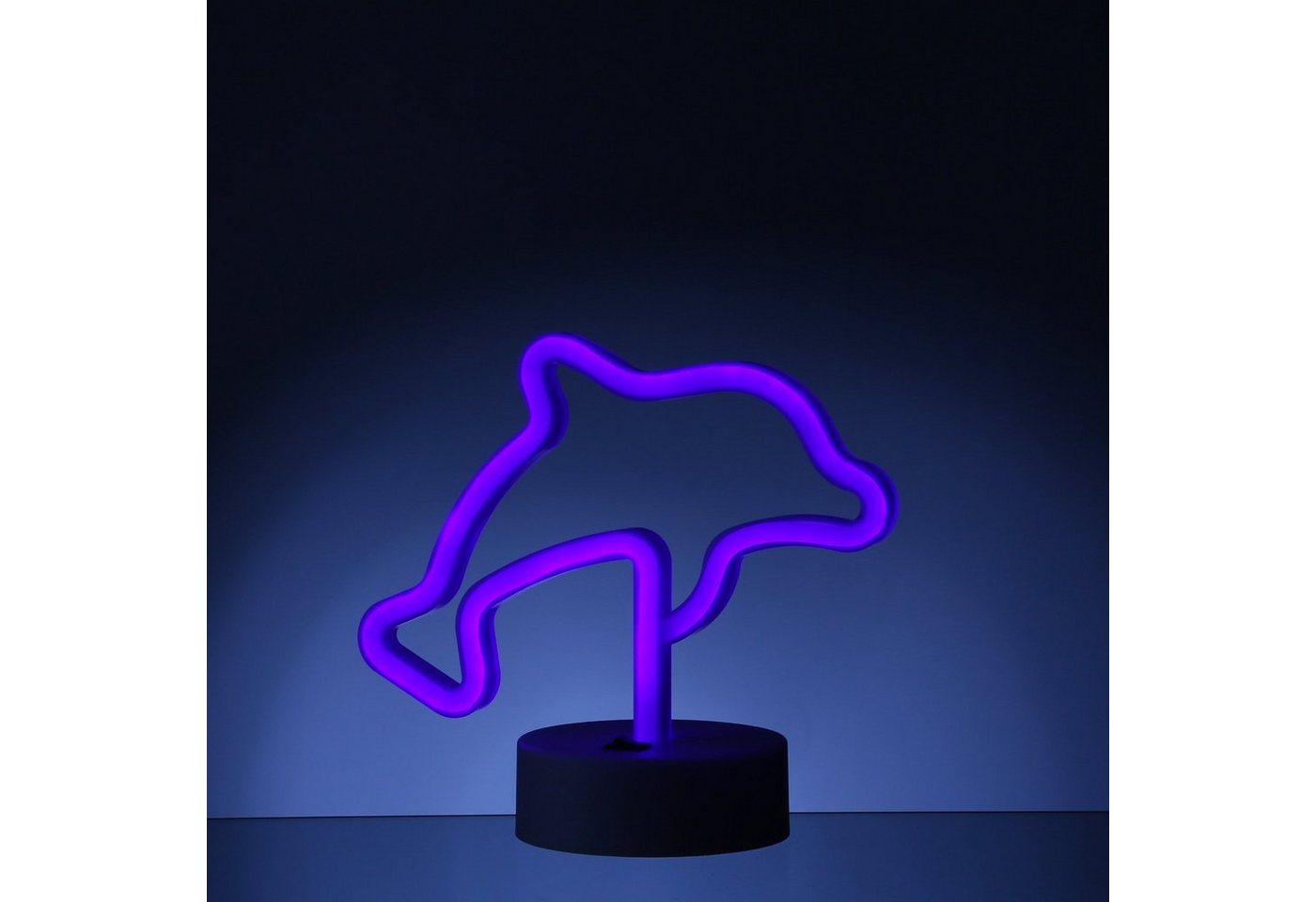 SATISFIRE LED Dekolicht LED Neonlicht DELFIN Neonschild Leuchtfigur USB Batterie 19cm blau