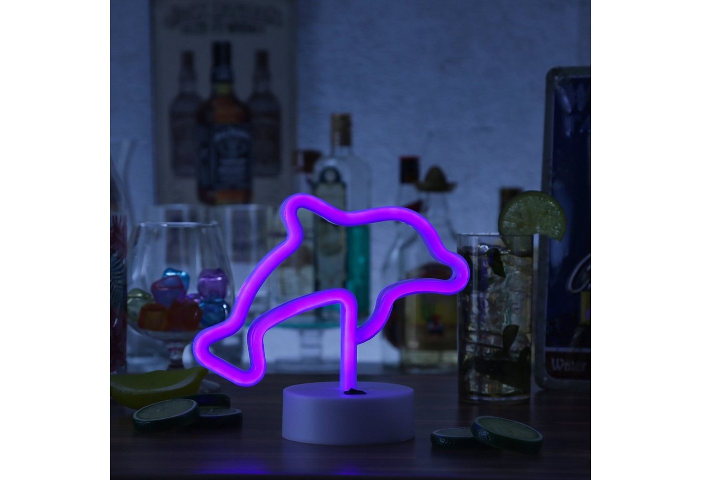 SATISFIRE LED Dekolicht LED Neonlicht DELFIN Neonschild Leuchtfigur USB Batterie 19cm blau Bild 4