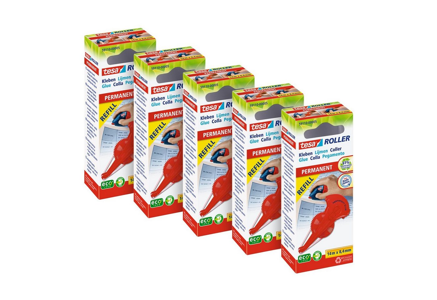 tesa Klebeband tesa Roller Kleben Permanent ecoLogo® (Packung, 1-St., 1 x tesa Roller Kleben Permanent ecoLogo) Nachhaltiger Klebeabroller