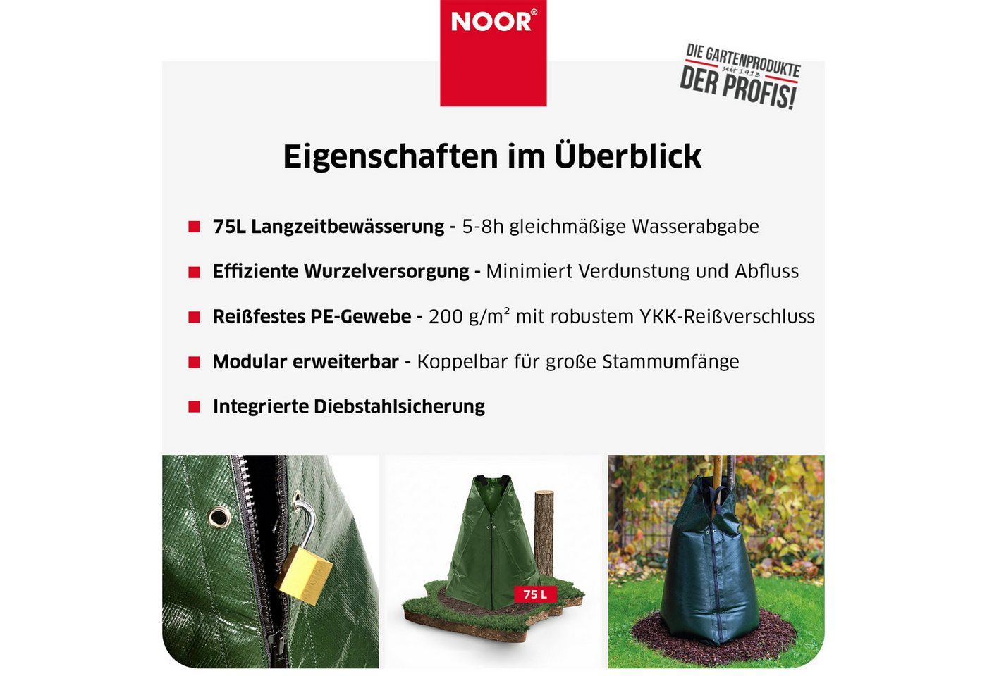 NOOR Bewässerungssystem FROGBAG 75 Liter - erweiterbare Baumbewässerung, (5-tlg), Bewässerungssack für eine nachhaltige und effiziente Bewässerung