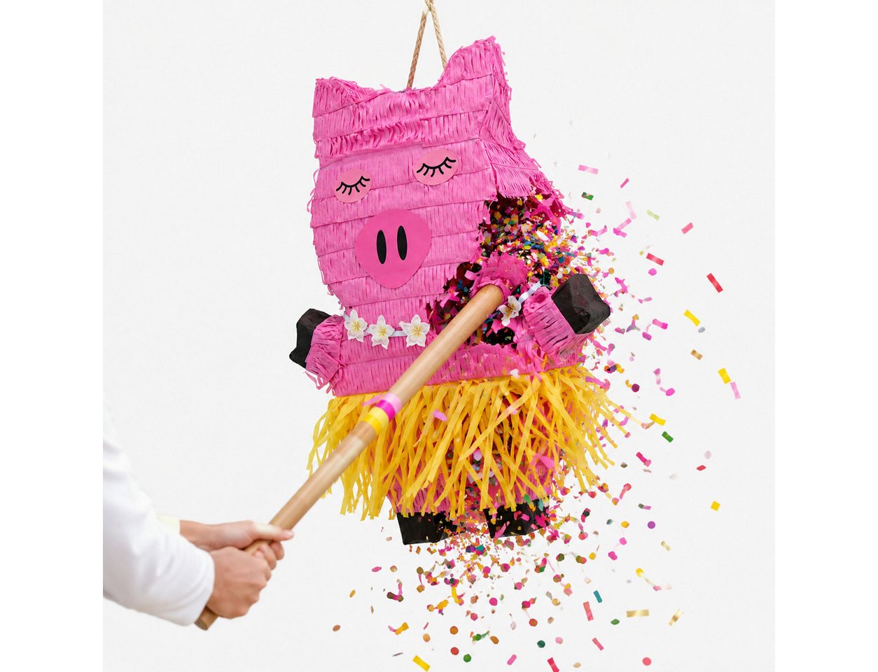 Funny Fashion Pinata Pinata 'Rosa Schweinchen mit Bastrock', 26x7,5x43 Bild 2