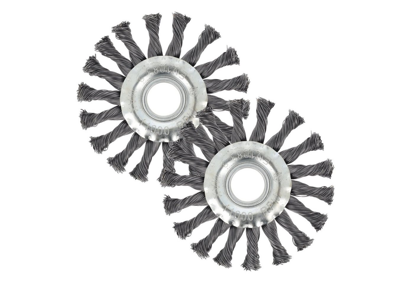 Grizzly Scheibenbürste Drahtbürste für Winkelschleifer, Bürstenaufsatz mit Ø 115 mm, ø 75 mm, 2-St., Gezopfte Scheibenbürste für kraftvolles Bearbeiten von Holz&Metall Bild 2