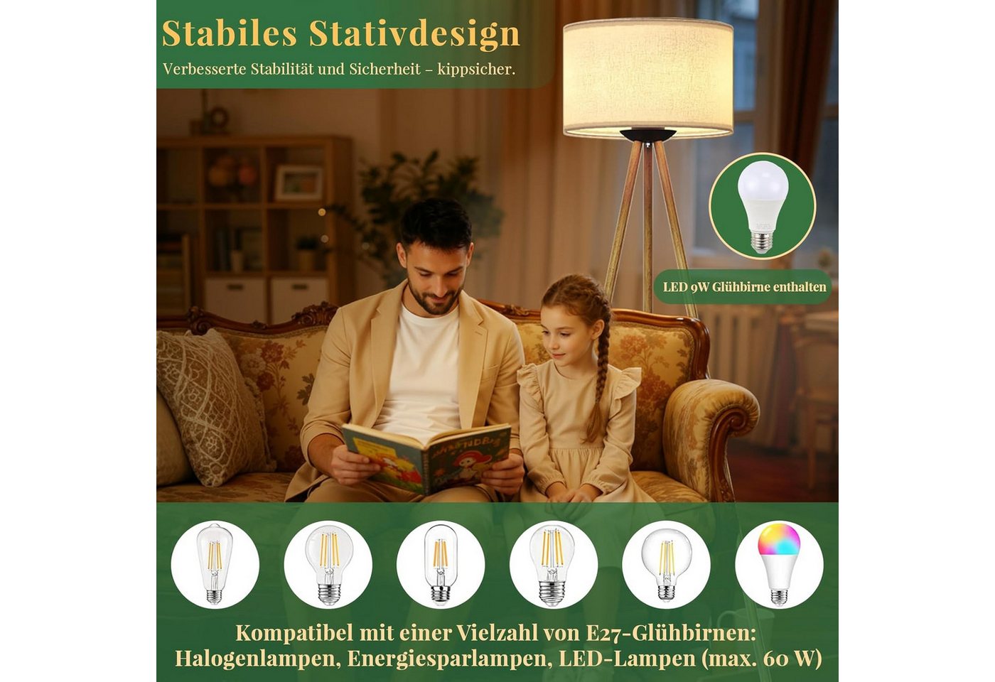 TLGREEN LED Stehlampe Standleuchte mit Fernbedienung & Timer, stufenlos dimmbar, 3 Farbtemperaturen, E27, für Wohnzimmer Schlafzimmer, modernes Design Bild 2