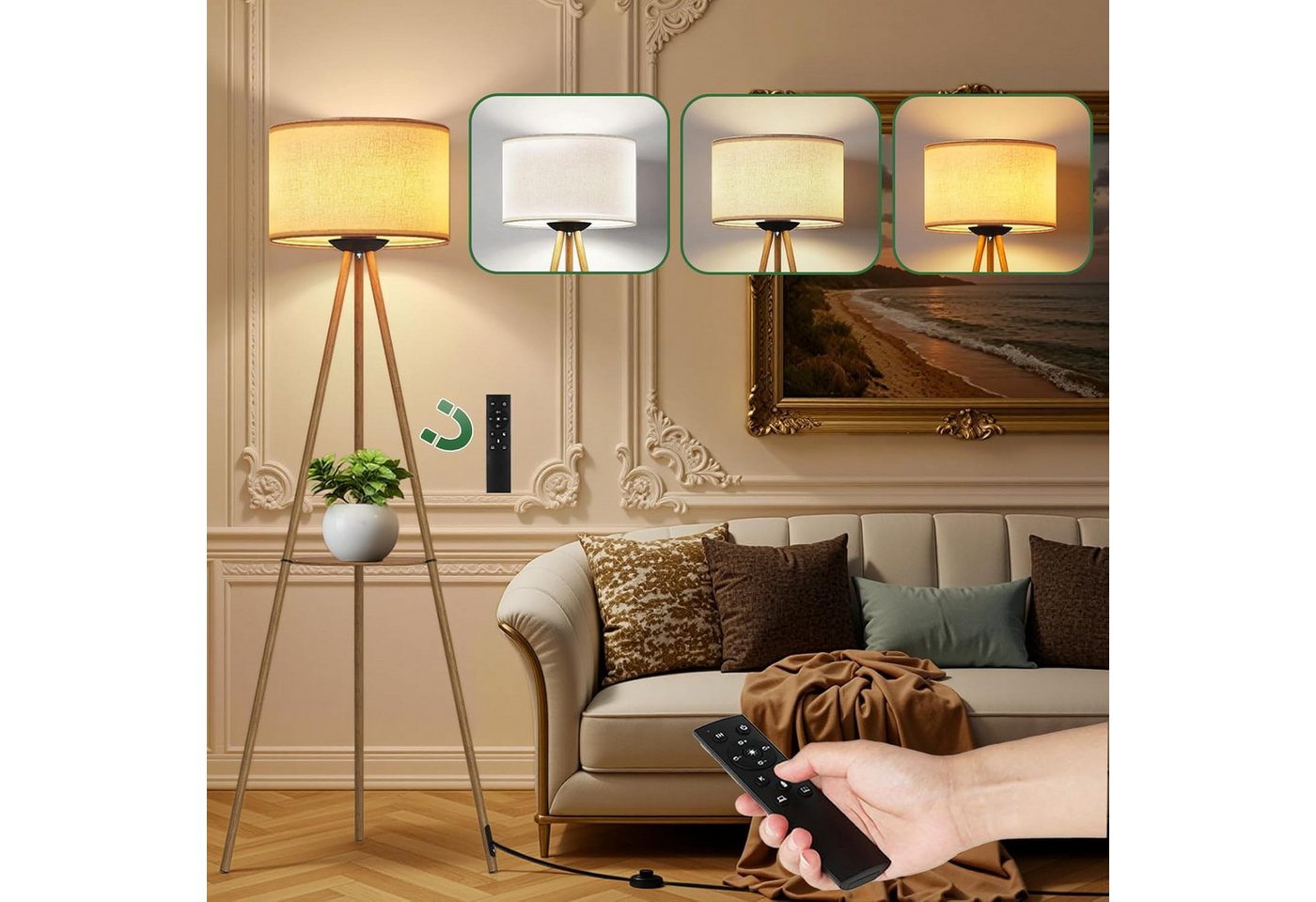 TLGREEN LED Stehlampe Standleuchte mit Fernbedienung & Timer, stufenlos dimmbar, 3 Farbtemperaturen, E27, für Wohnzimmer Schlafzimmer, modernes Design Bild 3