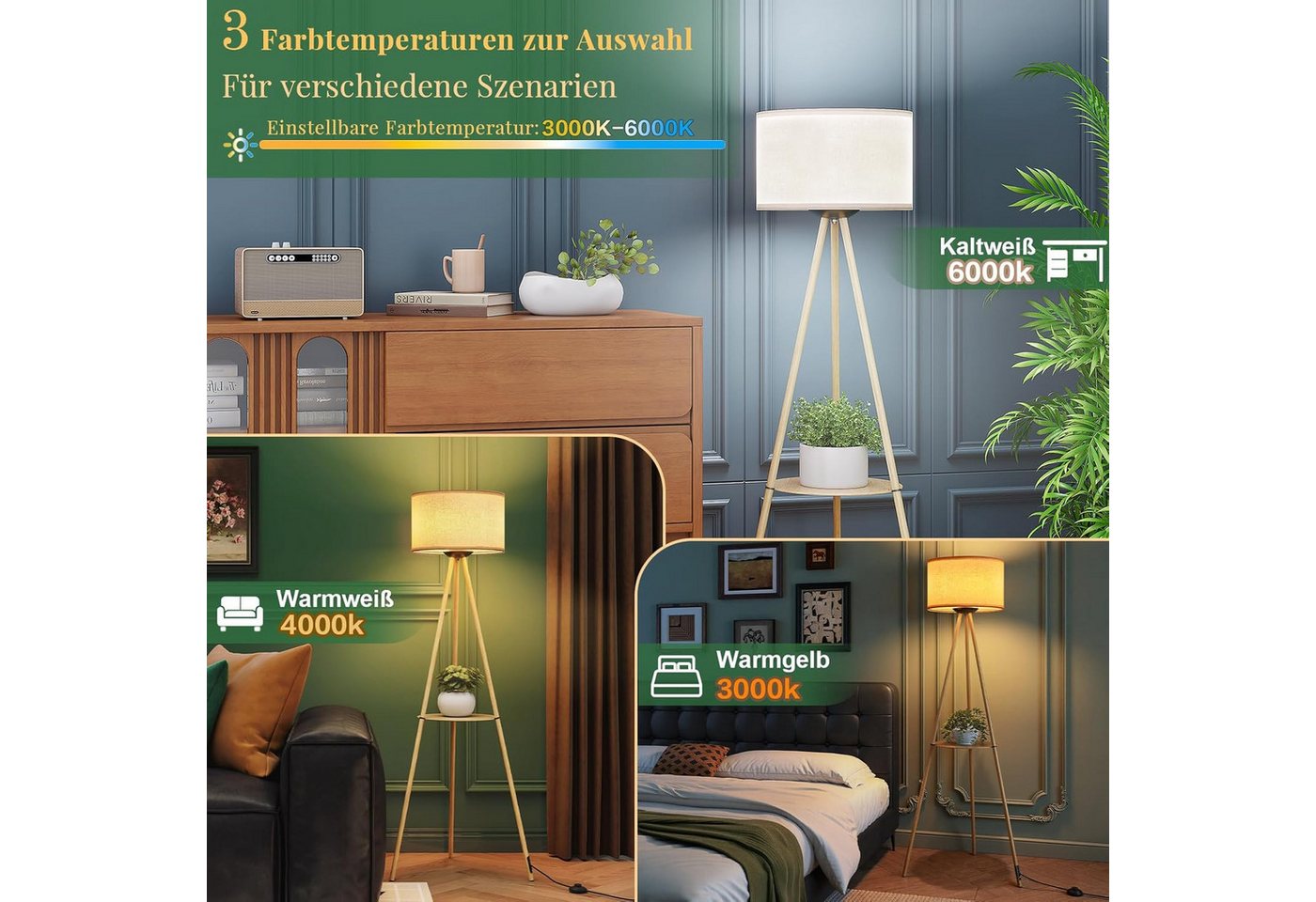 TLGREEN LED Stehlampe Standleuchte mit Fernbedienung & Timer, stufenlos dimmbar, 3 Farbtemperaturen, E27, für Wohnzimmer Schlafzimmer, modernes Design Bild 4