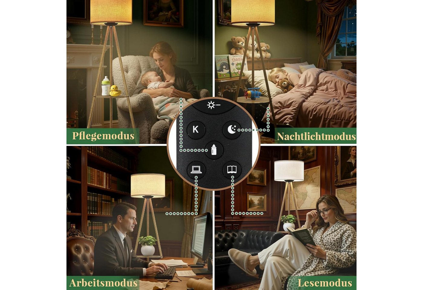 TLGREEN LED Stehlampe Standleuchte mit Fernbedienung & Timer, stufenlos dimmbar, 3 Farbtemperaturen, E27, für Wohnzimmer Schlafzimmer, modernes Design Bild 5