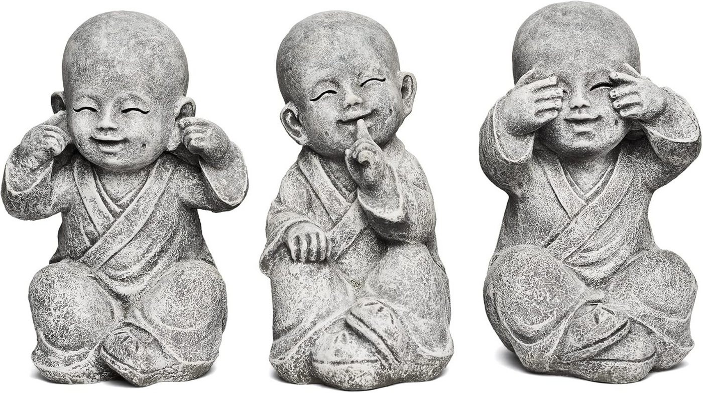 Stone and Style Gartenfigur Frostfeste Steinfiguren 3er-Set Shaolin Mönche