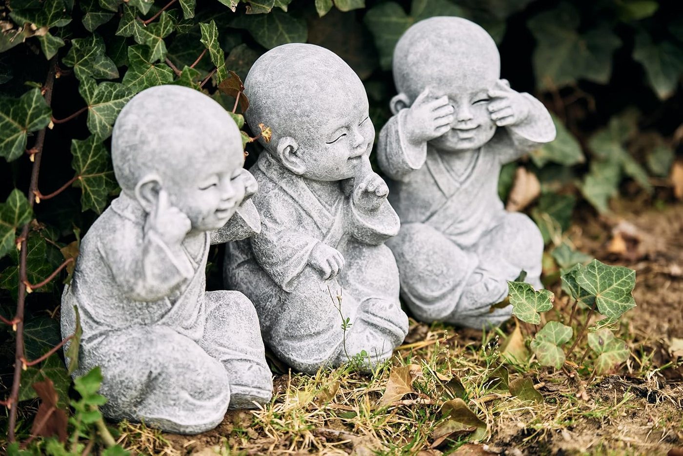 Stone and Style Gartenfigur Frostfeste Steinfiguren 3er-Set Shaolin Mönche Bild 3