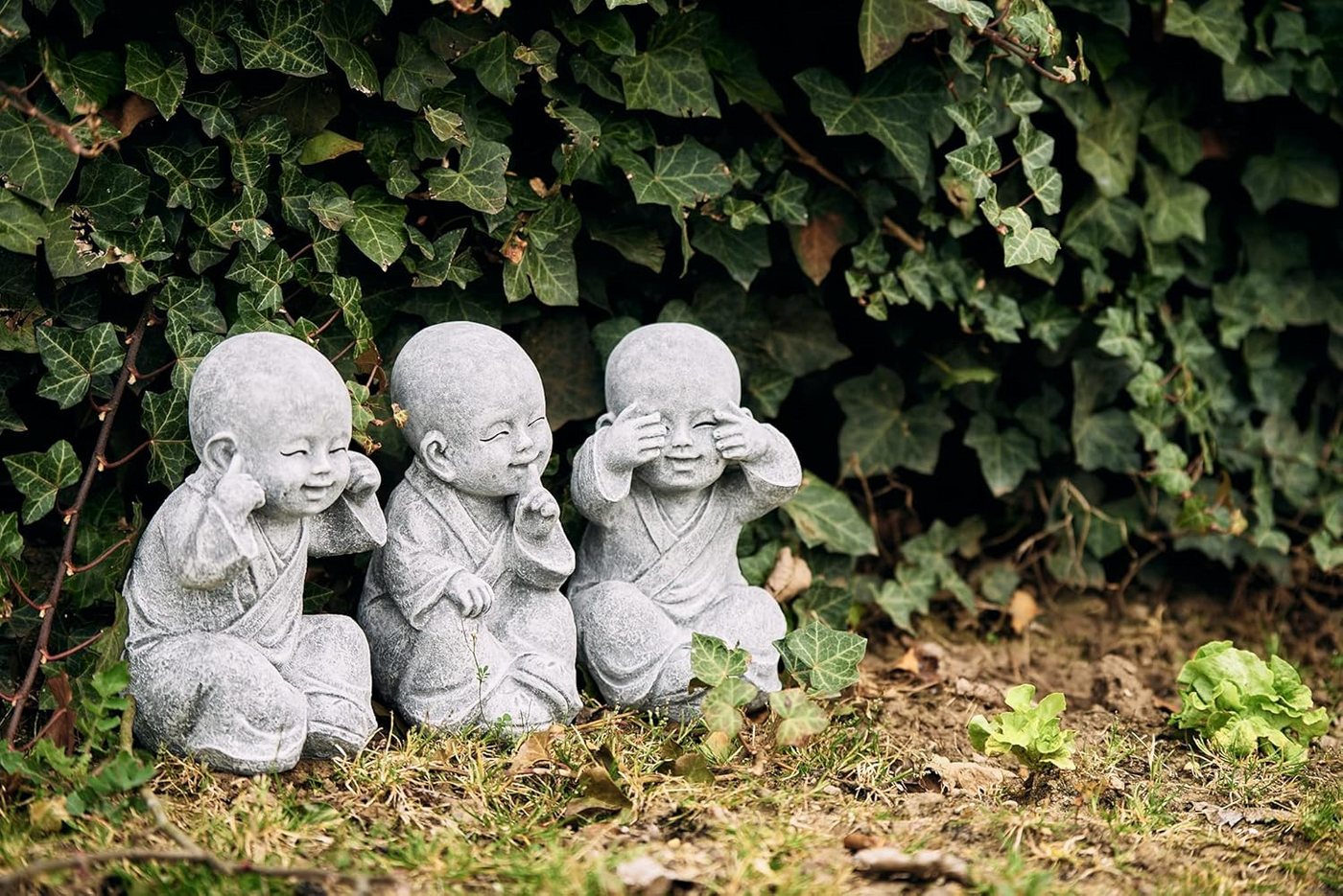 Stone and Style Gartenfigur Frostfeste Steinfiguren 3er-Set Shaolin Mönche Bild 4