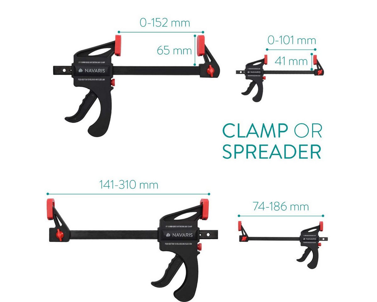 Navaris Zwinge Navaris 4er Einhandzwingen Set, 10-15 cm, 20-60 kg Bild 3