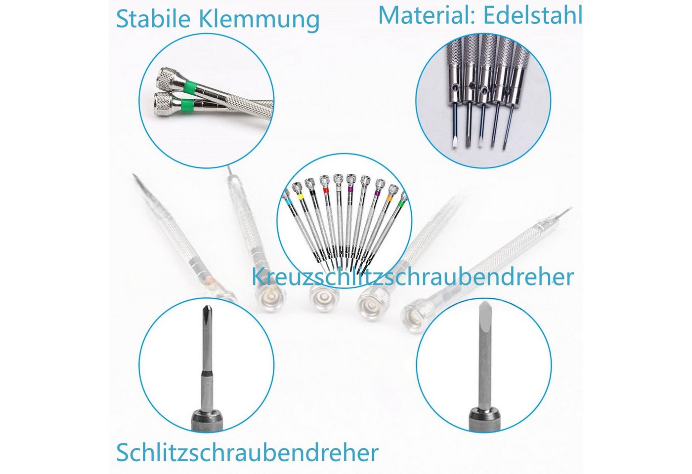 FOUORTUNATE-BEE Schraubendreher 10tlg Uhrmacher Schraubendreher Set Präzisionswerkzeug 0,6-2,0mm, Für Uhren Brillen Handy Reparatur Feinmechanik mit Entmagnetisierer Bild 5