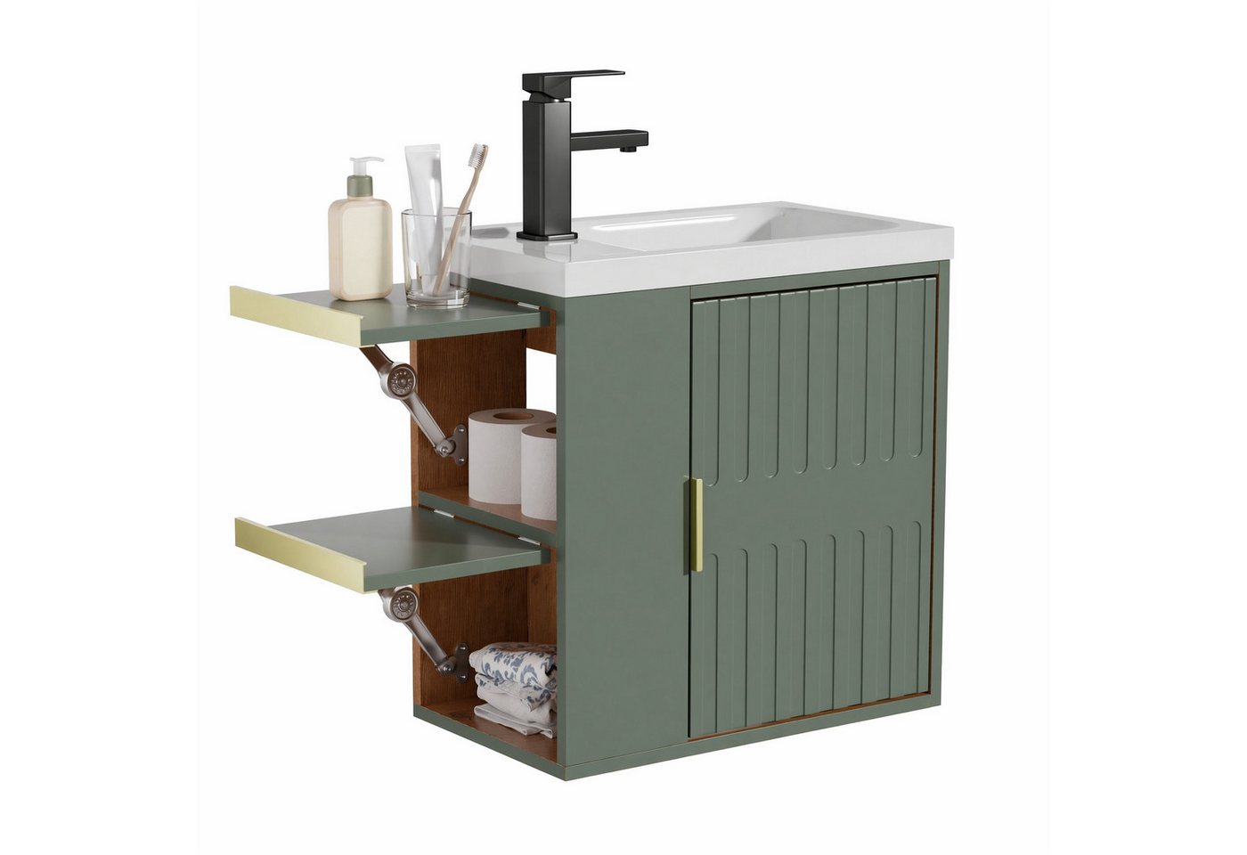 UEV Waschtisch Waschtisch mit Unterschrank (Waschtischunterschrank hängend, Waschplatz ausreichend Stauraum,Badmöbel Set für Badezimmer, Waschtisch mit Unterschrank Wasserhahn), Waschtisch mit Unterschrank hängend 50,5 cm