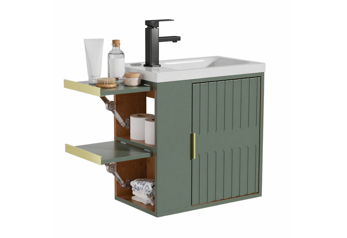 UEV Waschtisch Waschtisch mit Unterschrank (Waschtischunterschrank hängend, Waschplatz ausreichend Stauraum,Badmöbel Set für Badezimmer, Waschtisch mit Unterschrank Wasserhahn), Waschtisch mit Unterschrank hängend 50,5 cm Bild 2