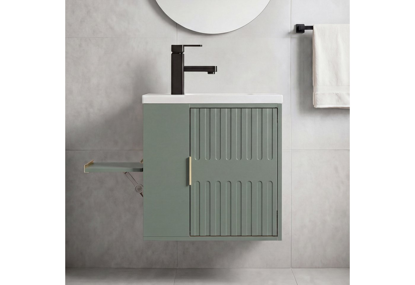 UEV Waschtisch Waschtisch mit Unterschrank (Waschtischunterschrank hängend, Waschplatz ausreichend Stauraum,Badmöbel Set für Badezimmer, Waschtisch mit Unterschrank Wasserhahn), Waschtisch mit Unterschrank hängend 50,5 cm Bild 3