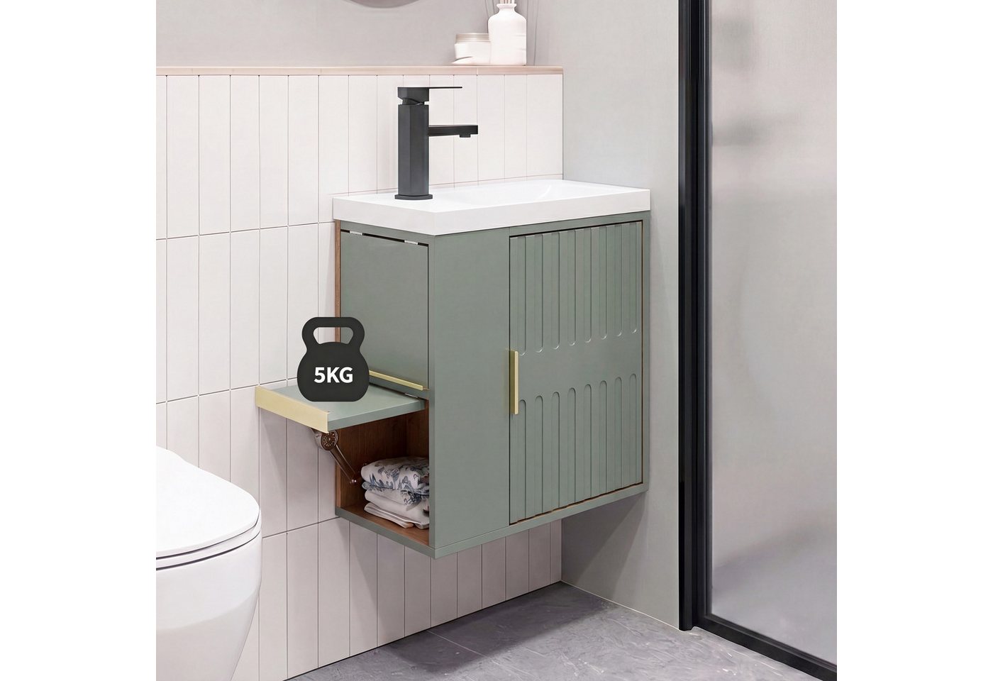 UEV Waschtisch Waschtisch mit Unterschrank (Waschtischunterschrank hängend, Waschplatz ausreichend Stauraum,Badmöbel Set für Badezimmer, Waschtisch mit Unterschrank Wasserhahn), Waschtisch mit Unterschrank hängend 50,5 cm Bild 5