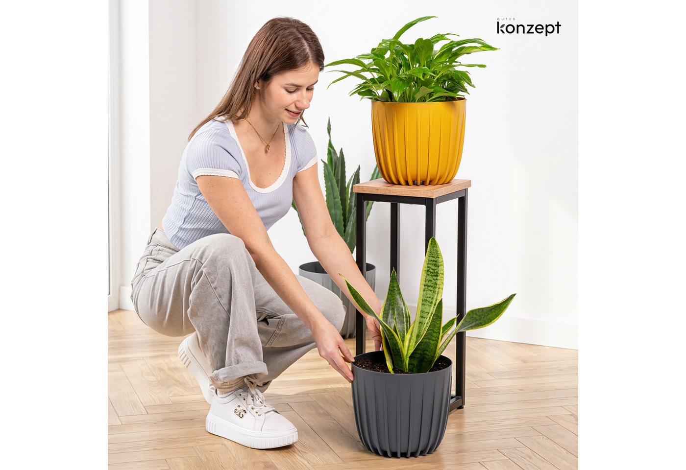 KONZEPT Blumentopf Ø 24 cm, 7 L, Rillenstruktur, für Zimmerpflanzen, Balkon & Terrasse, Rillenstruktur, Matte Oberfläche, Volumen: 7 L Bild 2