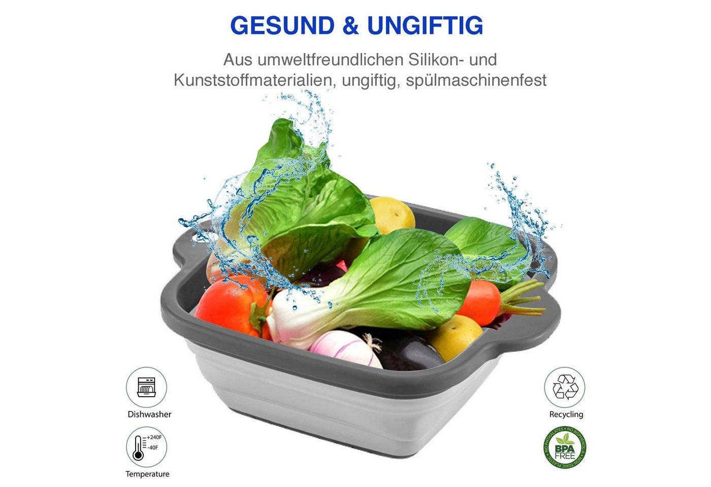 JEEL Küchensieb Sieb, Viereck, (1-St), BPA Frei, geruchfrei, zum Waschen Obst und Gemüse Bild 2