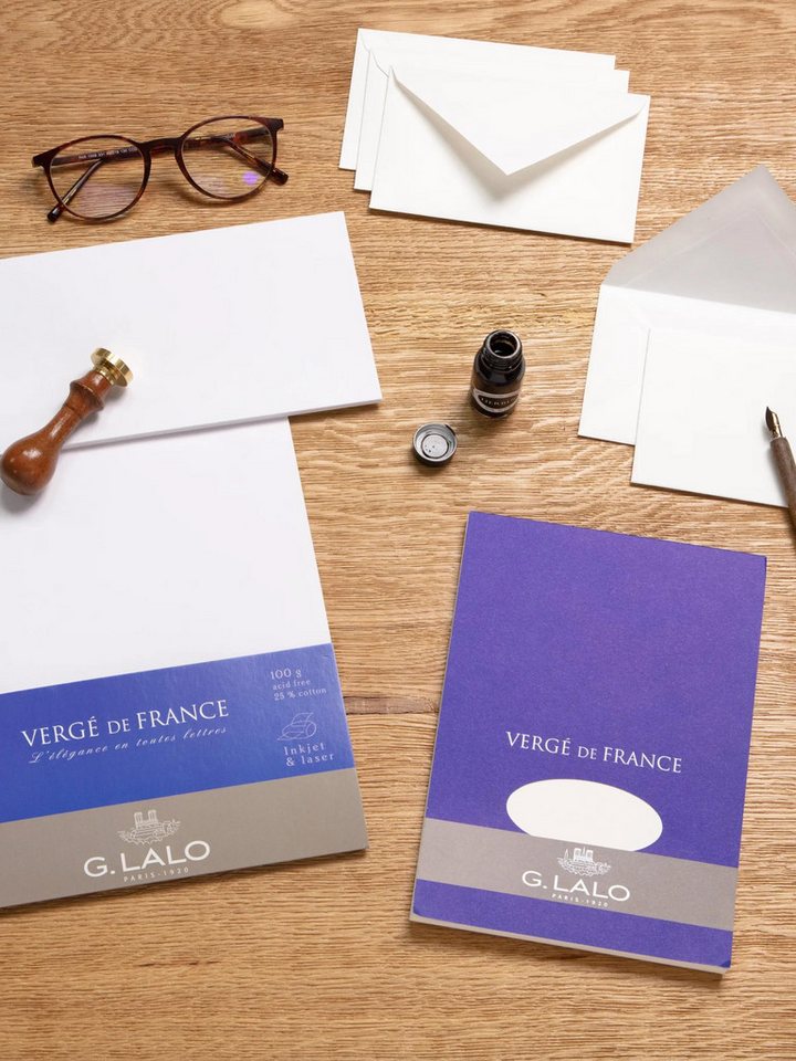 G.Lalo Briefpapier 4x Packung 50 Bl Vergé-Papier A4 160g Vergé de France Elfenbein 41416L, Bogen Bild 2