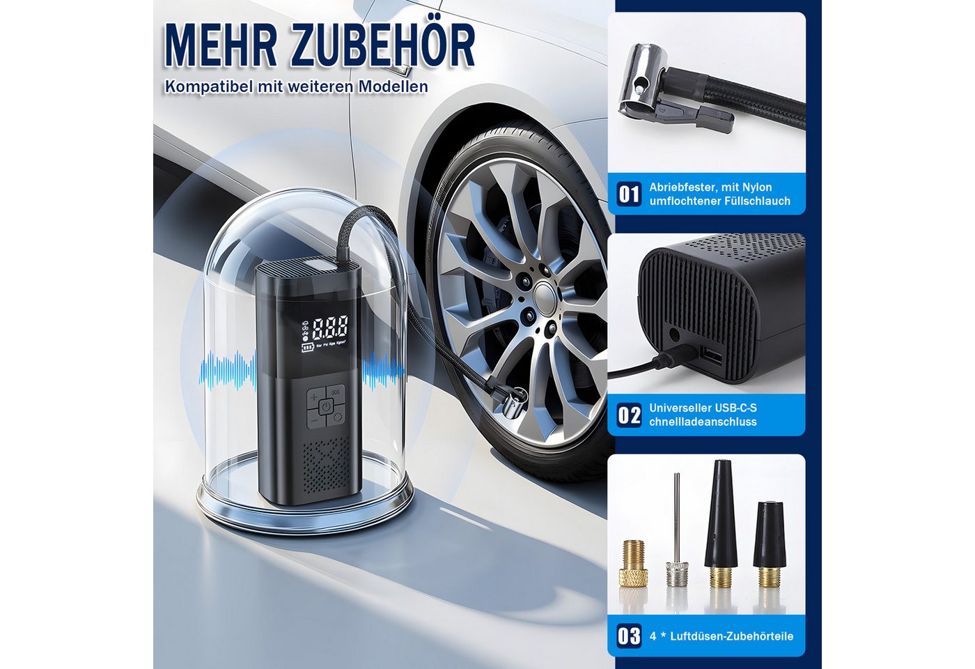 AKKEE Akku-Luftpumpe Mit 6000-mAh-Akku, 150 PSI Tragbare Elektronische, Mit Manometer/Digital-LCD-Anzeige
