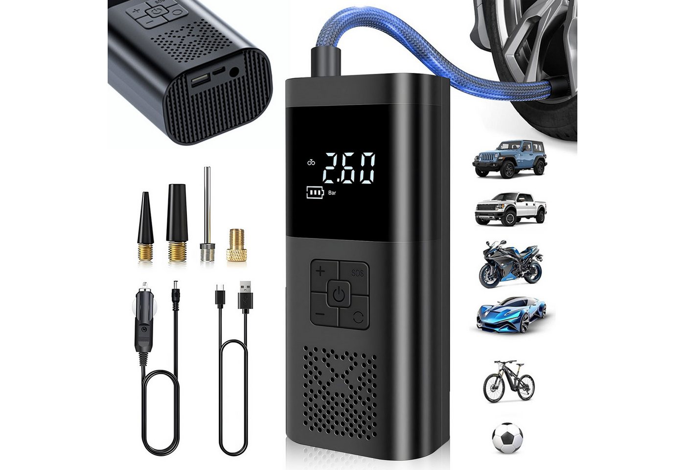 AKKEE Akku-Luftpumpe Mit 6000-mAh-Akku, 150 PSI Tragbare Elektronische, Mit Manometer/Digital-LCD-Anzeige Bild 2
