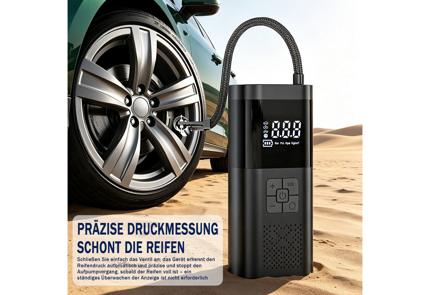 AKKEE Akku-Luftpumpe Mit 6000-mAh-Akku, 150 PSI Tragbare Elektronische, Mit Manometer/Digital-LCD-Anzeige Bild 3