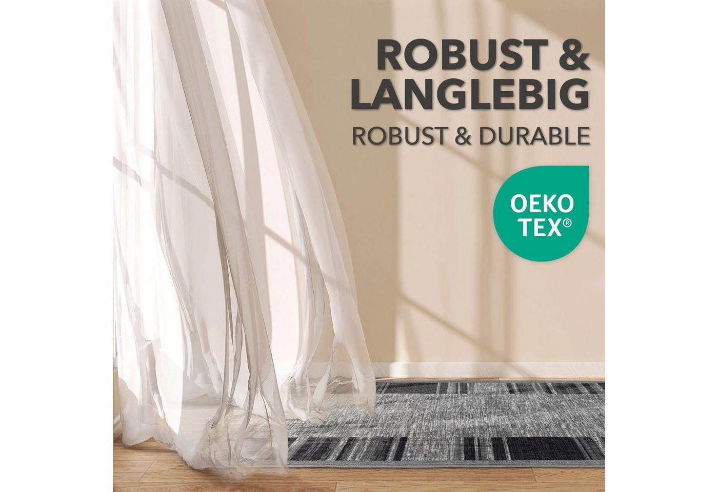 Floordirekt Teppich Läufer Navona, Feinschlingen Teppichläufer mit rutschfestem Gelrücken, für Flur, Küche & Wohnraum, robust