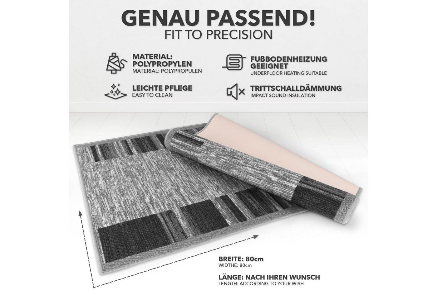 Floordirekt Teppich Läufer Navona, Feinschlingen Teppichläufer mit rutschfestem Gelrücken, für Flur, Küche & Wohnraum, robust Bild 5