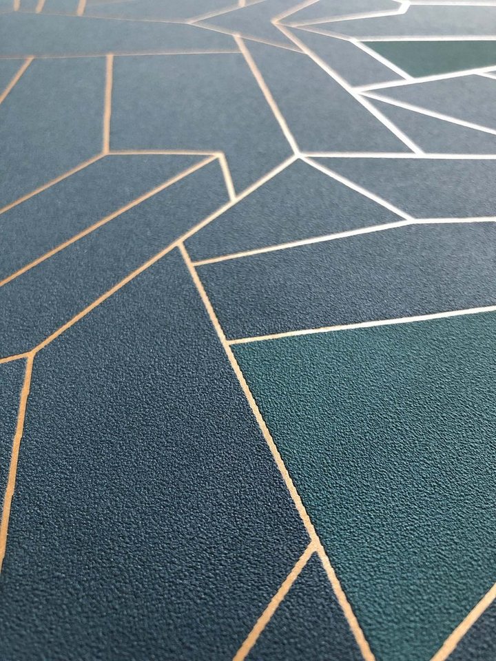 Newroom Vliestapete blau Tapete Grafisch, Blau Geometrisch Grafisch Grafisch - Mustertapete Gold Retro Modern für Büro Diele/Flur Schlafen, Mustertapete Bild 2