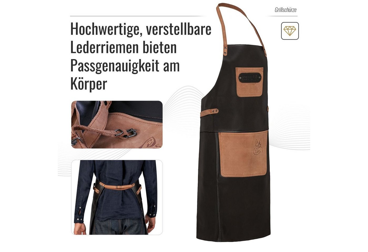 BLACK FOREST FOX Grillschürze ALPHA Büffel Leder Grillschürze BBQ Kochschürze Küchenschürze Bild 3