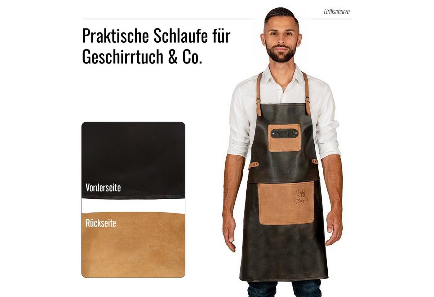 BLACK FOREST FOX Grillschürze ALPHA Büffel Leder Grillschürze BBQ Kochschürze Küchenschürze Bild 4