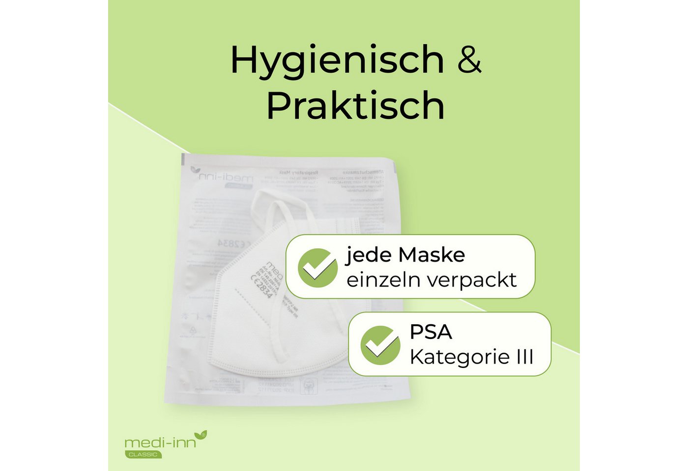 Medi-Inn CLASSIC Filtrierende Halbmasken FFP2 Atemschutzmasken FFP2 NR, Typ IIR, 3-lagig, weiß, 500-St. Bild 2