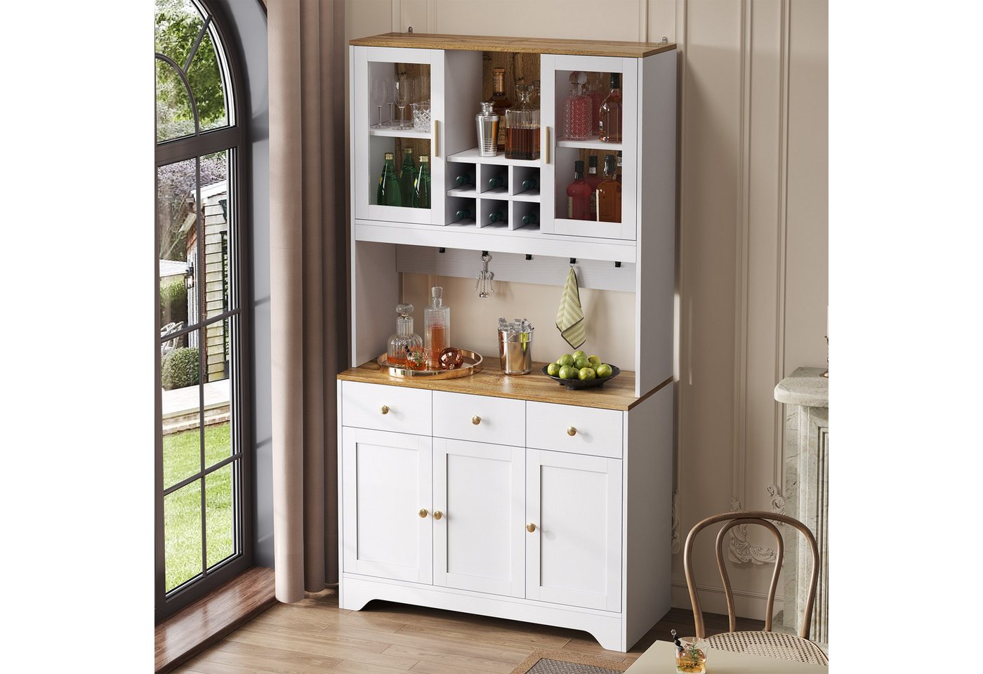 Odikalo Küchenbuffet Küchenschrank Hochschrank Sideboard mit Weinregal (Sideboard, Hochschrank in weißer Holzmaserung, 94,5 x 30 x 175,5 cm, für Wohn- und Esszimmer) Bild 2