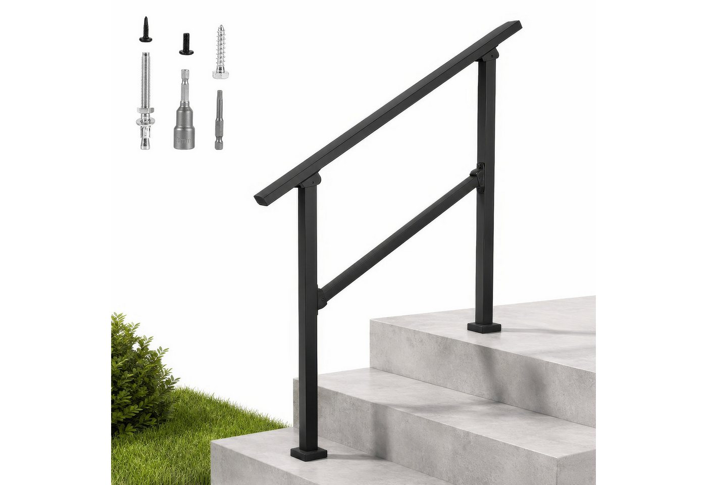 BlingBin Brüstungsgeländer Aussentreppenhandlauf, Geländer Hauseingang, Treppenhandlauf-Set, 95 cm Länge, 96 cm Höhe, Treppengeländer, seitlich montiert, 1-tlg., 1er Set, Außengeländer Treppengeländer für Innen/Außen, Inkl. Montagematerial Bild 5