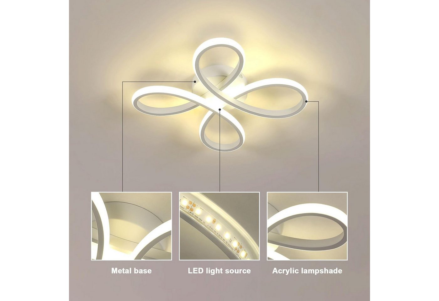 Riserva LED Deckenleuchte Moderne Blumen LED Deckenleuchte Weiß 30W Neutralweiß 4000K, LED wechselbar