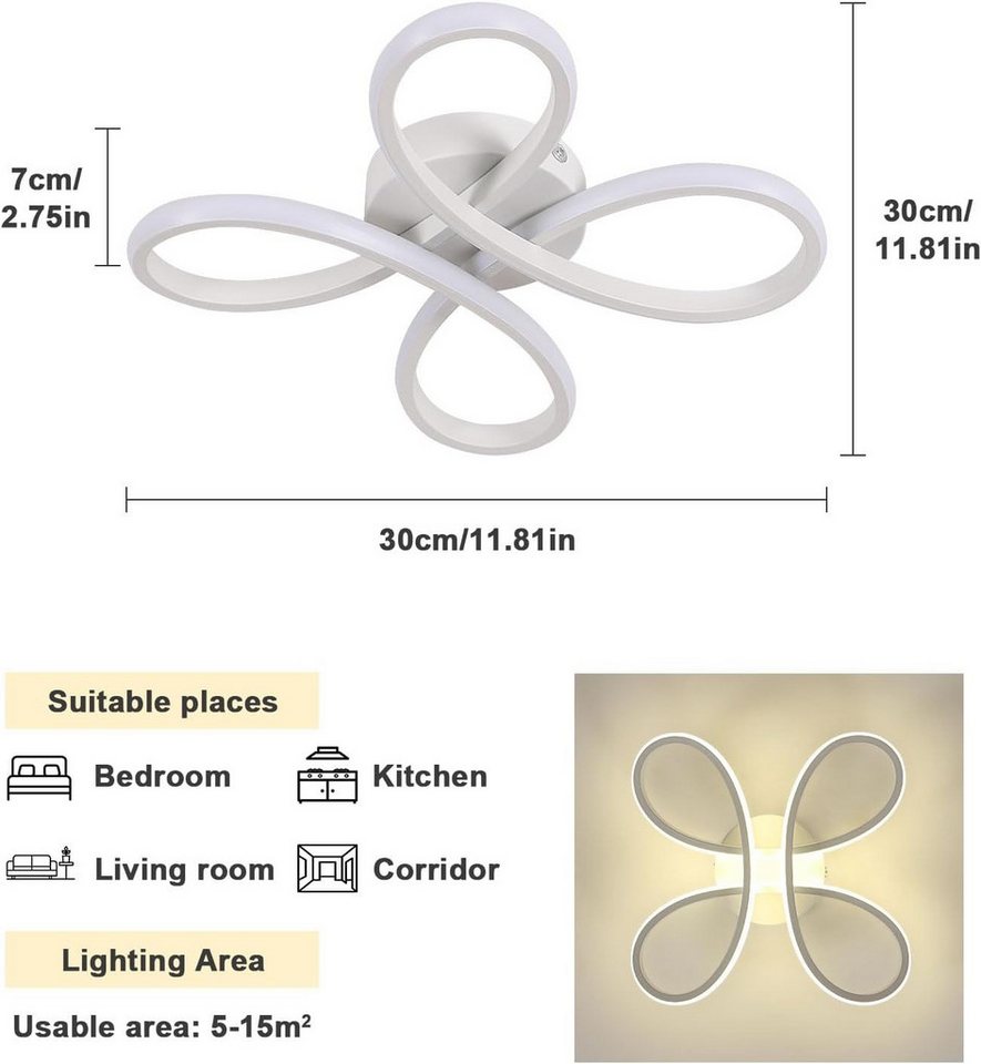 Riserva LED Deckenleuchte Moderne Blumen LED Deckenleuchte Weiß 30W Neutralweiß 4000K, LED wechselbar Bild 2
