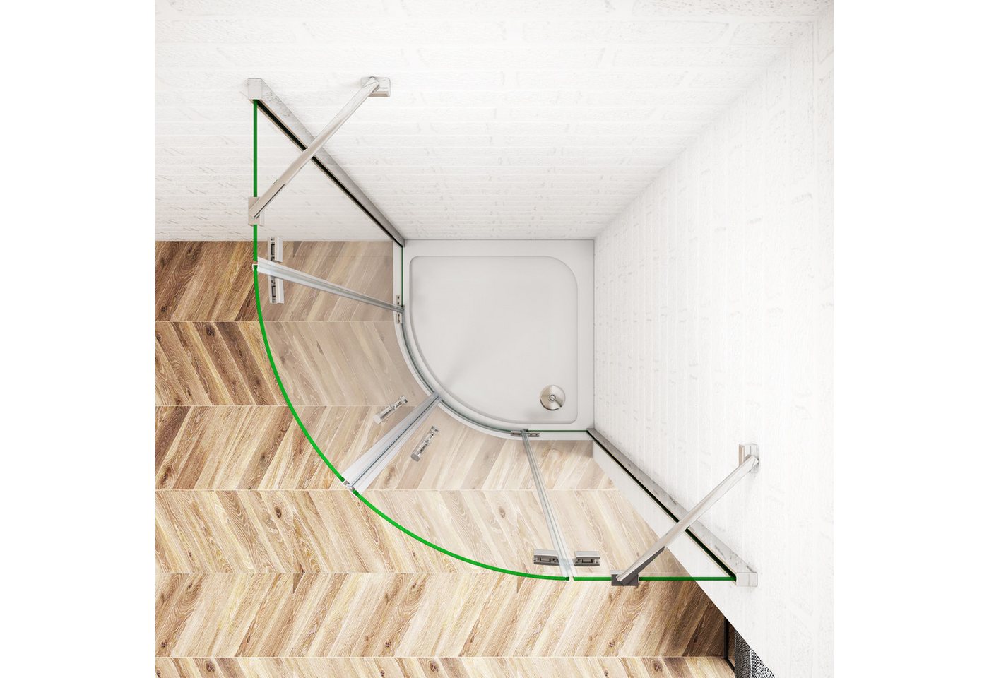 duschspa Runddusche 195cm Runddusche Viertelkreis Schaniertür Duschabtrennung Duschkabine, BxT: 80x80 cm, Set, Falttür mit Festteil, ebenerdiger Einbau möglich