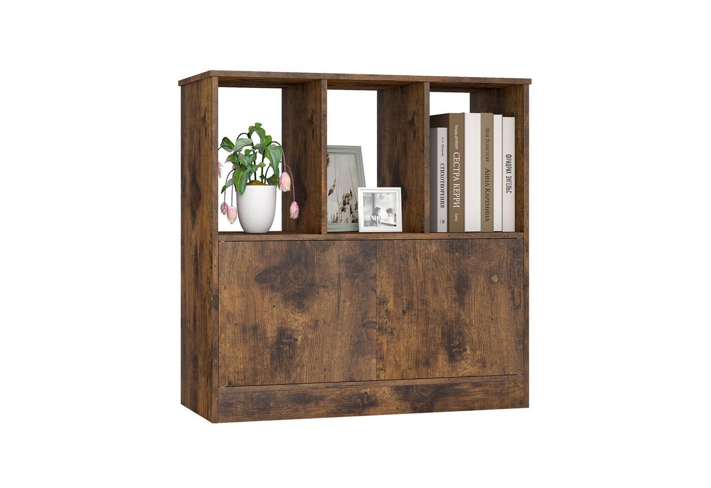 COSTWAY Bücherregal Standregal Würfelregal mit 3 Fächern & Tür, Holz 70x30x70cm Bild 3